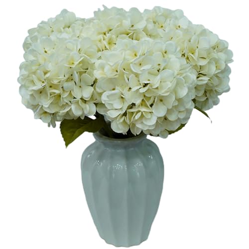 6pcs Artificial Hydrangea Flowers - Easy to Shape for Home Decor,Commercial Staging & DIY Crafts, Maintenance-Free Fake Flowers in Multiple Color Options, Flores Artificiales(White) - color: White