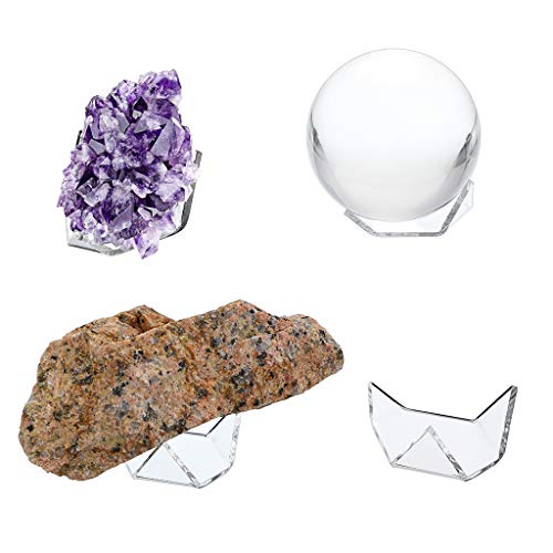 Hipiwe 5 Packs Acrylic Triangle Display Holder - Display Easel Stands for Geodes Rock Mineral Agate Fossil Coral, Clear Plastic Display Stands for Small Collectibles, Medium - size: Medium