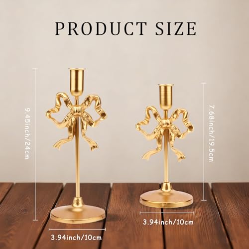 Gold Bow Tie Candle Holders, Vintage Brass Candlestick Holders for Pillar Candles, Halloween & Christmas Table Decor, Gothic Centerpiece for Dining Table, Housewarming Gifts