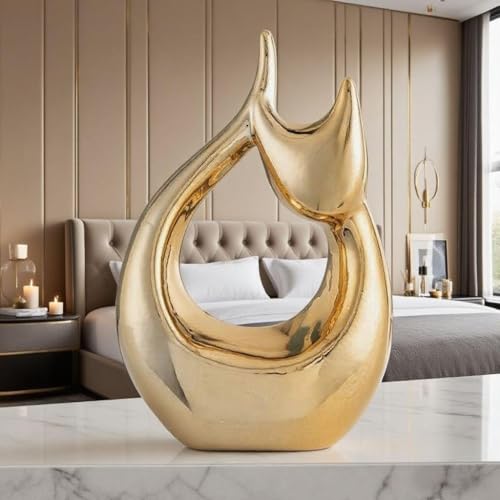Abstract Golden cat Statues Home Decor, Ideal Decor for Home, Office, or Café. Perfect for Shelf, Living Room, or Desk Display Unique Gift for Cat Lovers & Art Collectors - style: Abstract