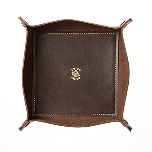 USA Handmade Premium Leather Valet Tray, Folds Flat! Dice Rolling Basket and Organizer with Brass Snaps (Brown Gold, Large) - color: Brown Gold, size: 7" x 7" x 2"