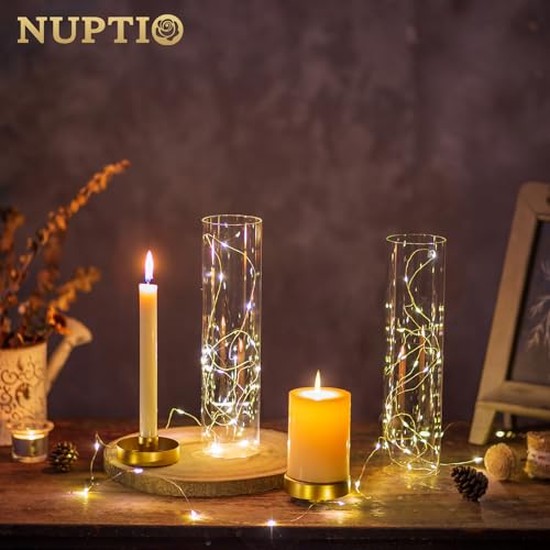 NUPTIO Hurricane Glass Candle Holders: 6 Pcs Gold Metal Taper Candlesticks Holder with 11.81 inch Long Clear Bottomless Cylinder Cover Stands for Wedding Anniversary Bridal Shower Table Centerpiece - color: Gold, size: 11.81"H - 6 Pcs