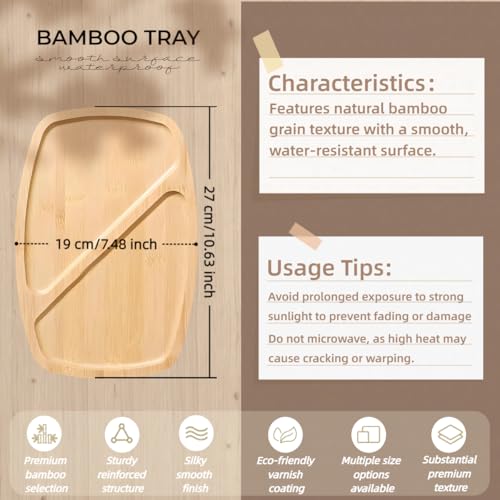 1PCS Bamboo Bathroom Trays - Suitable for The Bathroom,Kitchen,Breakfast Tray and Decorative Tray (10.63 in * 7.09 in) - size: 10.6" x 7.1" x 0.4"