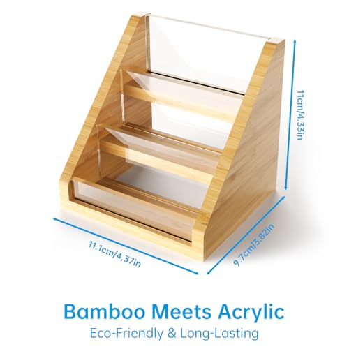 Sleek Bamboo Acrylic Business Card Holder for Reception, Office Desk, Meetings, Trade Shows, Home Office, Versatile Use Professional Display, Natural Modern Blend Elegant Organizer (3 Tiers) - color: 3 Tiers-Bamboo