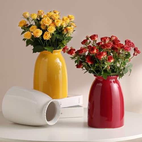 hjn Red Flower Vase- Ceramic Vase for Decor, White vase for Flowers, Modern Vases for Living Room/Home Decor Accents/Entryway/Mantel/Bookshel-Red - color: Red-8.5inch