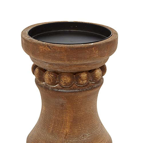 Deco 79 Wood Beaded Pillar Candle Holder, Set of 3 12", 9", 7"H, Brown - color: Brown, size: S/3 12", 9", 7"H
