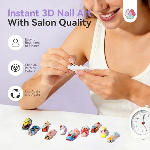 SAVILAND 3D Silicone Nail Art Molds: 5PCS Quick & Easy 3D Silicone Nail Molds with Flower Shell Letter Mold Reusable Clear Modeling Templates Tools for Fast Sculpting Design Home DIY Salon Manicure - color: Clear