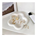 Small Ring Holder Dish, Ceramic Jewelry Dish Tray, Flower Shape Jewelry Tray for Women, Room Decor Aesthetic Trinket Dish, Wedding Engagement Jewelry Plate Bowl for Earrings Keys Perfume Gift