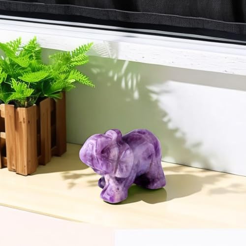 QINJIEJIE Amethyst Elephant Decor Statue Crystals Healing Stones Crystal Pocket Figurines Cute Stocking Stuffers Sculpture Gemstones Spiritual Home Office Desk Purple Decor Elephant Gifts for Women - color: A - Purple - Amethyst