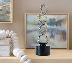 Modern Abstract Resin Sculpture - Irregular Gold Oval Rings with Black Cylindrical Base for Elegant Home & Office Decor