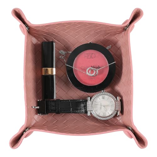 KINIVA 2 Pack PU Leather Jewelry Valet Tray for Men Women,Small Key Bowl for Entryway Table,Portable Travel Catchall Dice Tray (Square-Pink-2pcs) - style: Square-Pink-2pcs