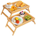 Artmeer Bed Tray Table with Folding Legs,Bamboo Breakfast in Bed for TV Table, Laptop Computer Tray,Eating,Snack Tray Beige 2 Pack(Beige) - color: Bamboo, size: Medium (Pack of 2)