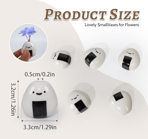 MOUGIGI 5 PCS Mini Flower Vase, Handmade Ceramic Rice Ball (Japanese Onigiri) Miniature Vases, Charming and Cute Design, Perfect for Dry Flowers - Bulk Bud Vases, Unique and Adorable Japanese Craft - color: 5 Pcs Rice Ball Vase