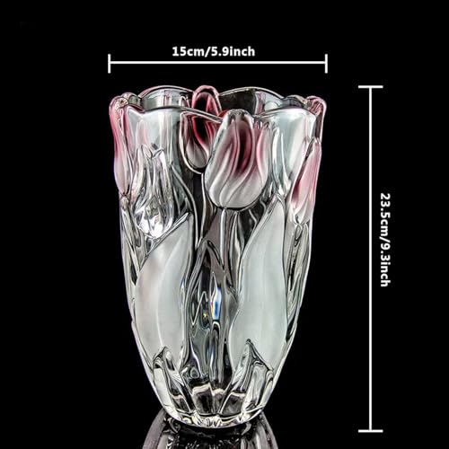 Glass Flowers Vase 9.3 inch Tall, Unique Crystal Vases for Tables Centerpieces, Vintage and Tulip Shape Large Vases Christmas Thanksgiving Gifts.