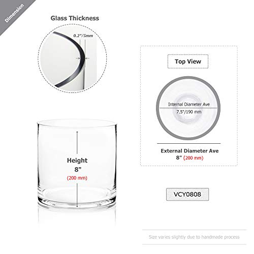WGV Cylinder Vase, Width 8", Height 8", Clear Wide Large Diameter Flower Glassware, Floral Container, Planter Terrarium for Wedding Party Event, Home Accent Decor, 1 Piece - size: 8"x8"H