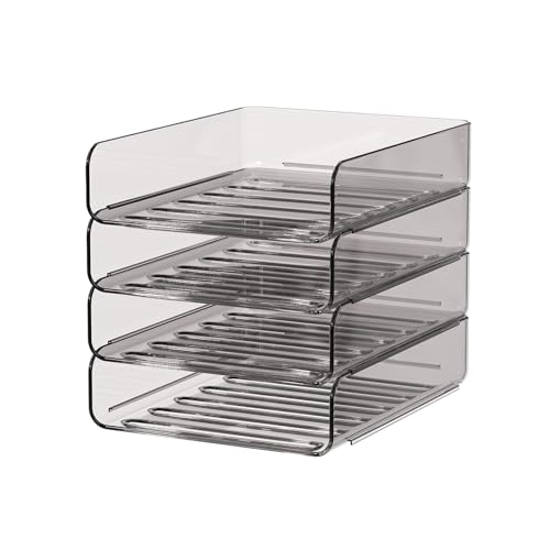 FANXIYQ 4-Tier Acrylic Paper Tray Organizer | Clear Stackable Desk Organizer for Documents, Letters, A4 Paper | Modern Office/Classroom/Home Organization,Brown - color: Brown