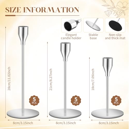 FillTouch 30 Pcs Silver Candlestick Holders with Flameless LED Candles Bulk Includes 15 Metal Candle Holders and 15 Battery Operated Taper Candles for Wedding Valentines Table Centerpieces Home Decor - color: Silver Holders, White Candles