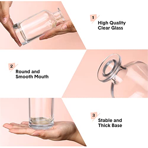 Mimorou 24 Pack Clear Glass Bud Vases Bulk Small Vintage Glass Bottles for Rustic Wedding Centerpieces, Table Decor, Flower Arrangements Mini Floral Vases for Home Party, Reception(2.36 x 5.2 in) - size: 2.36 x 5.2 In