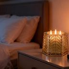 3 Wick Candle Holder, Golden Shell Design Candle Jar Holder for 4-Inch Diameter Jars (5.25" D x 3.5" H) (Golden) - color: Golden