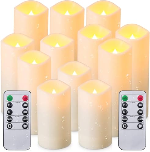 CLTNIKET12-Pack LED Flameless Candles(D 2.2''X H 4'' 5'' 6'' 7'') with Remote Control Waterproof Outdoors & Indoors, Battery Candles with Remote Timer, Decorative Remote Led Candles. - color: 1-Ivory-12