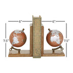 Deco 79 Wood Decorative Bookends Globe Non Skid Bookends, Set of 2 Office Bookends7", 7"H, Brown