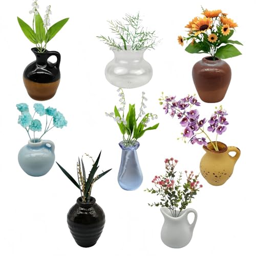 8Pcs Mini Ceramic Vase Fridge Magnets Cute Plants Decor Accessories DIY Vase Refrigerator Magnets Strong Decorative for Kitchen Office (8Pcs B) - size: 8Pcs B