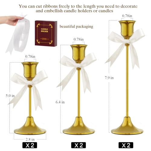 FSyueyun Gold Candle Holders Set of 6, Elegant Metal Candlestick Holders for Vintage Taper Candle Holders, Perfect for Table Centerpieces, Fireplace Mantels, Home Decor, Weddings and Party Decorations - color: Gold, size: Set of 6