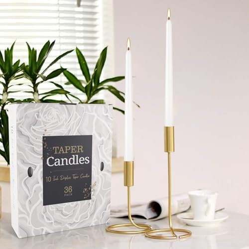 YOROXRG 36 Pack White Taper Candles, 7-8 Hours Burn Time, Unscented, Smokeless and Dripless, 0.8 x 10 Inch Dinner Candle Set for Household, Wedding, Party and Home Décor Candlesticks - color: White-36