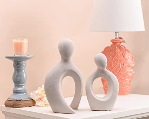 Quoowiit Ceramic Couple Sculptures for Home Decor, Abstract Lover Statue for Shelf, Office, Living Room, Bedroom Decorations - Anniversary, Valentine's Day, Birthday Gift (Grey) - color: Gray