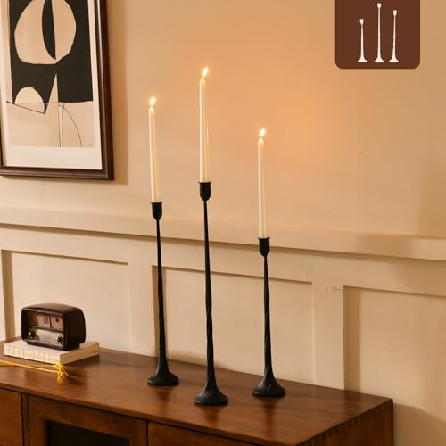 Iron Black Candlestick Holders, Set of 3 Candle Stick Holders,Fits 3/4 inch Thick Candle&Led Candles, Vintage Modern Decorative Centerpiece for Dining Table Centerpiece, Wedding, Party Decor - color: Black-twisted, size: 14.4”,17.1”,19.7”