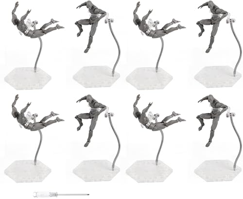 Action Figure Stand with Flexible Metal Arm,Action Figure Pose Display Holder Base,Flight Stands for Action Figures Compatible with HG RG SD SHF Gundam 1/144 Toy with Screwdriver (8Pcs Clear) - color: 8Pcs Clear