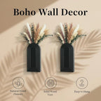 Modern Wall Vase Set of 2 - Black Boho Wood Wall Decor for Living Room, Dining Room & Entryway - Large Farmhouse Wall Mounted Flower Vases - Minimalist Art Wall Decor for Bathroom, Kitchen & Bedroom - style: C