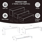Acrylic Display Riser Stand of 6pcs, 5mm Thickness,12'' Length Tierd Display Stands, Acrylic Shelf Risers for Perfume Display,Risers for Buffet Table,Cupcake Stand,Pop Figurines,Tumbler,Food - size: 6PCS