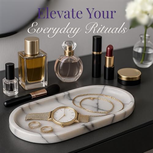 Handcrafted Marble Tray – Bathroom Counter Organizer, Jewelry Tray, Perfume Organizer & Decorative Tray for Vanity Accessories, Coffee Table Decor & Bathroom Countertop (Oval, Leilac) - color: Leilac, size: 11.8" x 5.9" x 0.8"