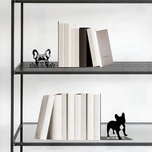French Bulldog Theme Bookends Decor – Dog Gifts with Black Modern Bookends, Decorative Bookends for Shelves – Unique Book Stopper for Shelves (French Bulldog) - color: French Bulldog