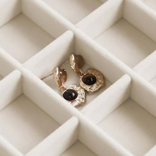 Stratalife Jewelry Organizer 40 Grid Jewelry Trays with Dust-proof Lid Velvet Earring Organizer Ring Holder Accessories Box Necklaces Earrings Storage for Women Drawers Cream - color: Beige, size: 40 Grid
