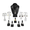 MOOCA Jewelry Display Set, Necklace Display Bust, Earring Organizer, Ring Holder Stand for Showcase and Store, Premium Fabric - color: 7) 10 piece. Black Faux Leather