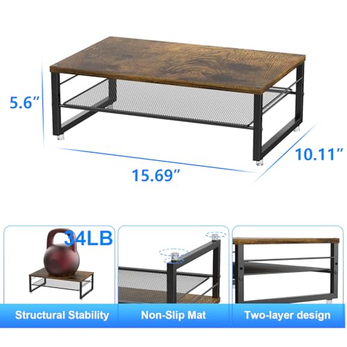 gianotter 2-Tier Metal Monitor Stand Riser, Desk Organizer for Monitor, Office Desk Storage Organizer for Office Supplies (Wood) - color: Wood