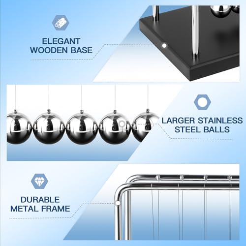 Fun Science Physics Toys Black Large Newton's Cradle Pendulum Balance Balls 5 Beads Perpetual Motion Desk Toy Wooden Base Balance Balls for Office and Desk Decorations
