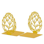 Peacoblue Metal Bookends for Shelves, Modern Decorative Heavy Duty Study Book Support Stoppers for Office Desk Shelf Room 5.3"x4.3"x6.1" Cast Iron Simple Golden Book Ends, 1 Pair (Golden Artichoke) - style: Golden Artichoke