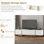 ON-TREND Luxury Fluted TV Stand for TVs Up to 80'', Modern Entertainment Center with Storage Cabinets & Drawers, Smooth Media Console with Golden Wood Grain Legs for Living Room, White - color: White4