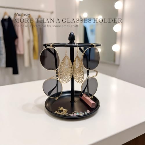Sunglasses Stand with Jewelry Tray Base, 12 Pairs Eyeglass Holder Rack, Glasses Organizer for Entryway Bedroom Dresser, Countertop Sunglasses Display for Home Decor (Metal+Black) - color: Metal+Black