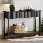 Treocho 47" Fluted Console Table with 3 Drawers, Narrow Long Entryway Table with Storage and Shelf, 2-Tier Sofa Table Behind Couch Accent Tables for Entrance Foyer, Hallway, Living Room, Black - color: Black