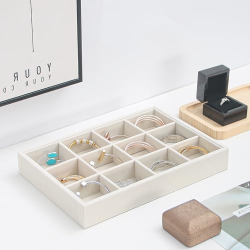 Beige 12Grid Bedside Organizer - Multi-use Holder for Jewelry, Sunglasses, Phone, Watch, Perfume, Lipstick - Nightstand & Desk-top Catchall Tray - color: Beige Velvet, size: 12 Grid