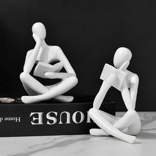 Gold Reading Women Statue, Thinker Sculptures, Abstract Art Ornament, Modern Aesthetic Figurine Decoration, Suitable for Home Living Room Bedroom Office Shelf Table Desk Bookshelf Decor (White Right) - color: White Right, size: Large