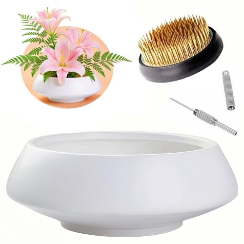 Ceramic Flower Pot Flower Arrangement Set Japanese Ikebana Floral Art Supplies Flower Bowl Decorative Flower Vase for Centerpieces (Large White) - color: Large White
