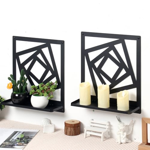 2Pcs Black Metal Wall Art Decor Farmhouse Black Candle Holder Minimalist Wall Art Retro Bathroom Decor Farmhouse Decoration for Bathroom Living Room Bedroom (Modern)