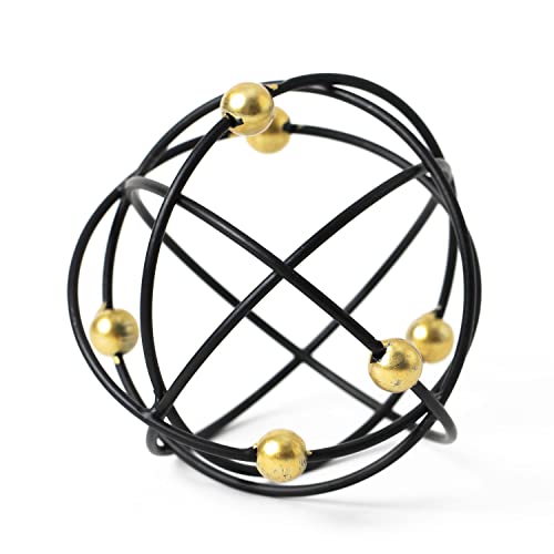 4.5" Modern Geometric Table Decor, Metal Decorative Sphere, Stylish Black Sculpture with Gold Balls, Table Decor Iron Orbs for Home Living Room Bedroom Office - color: Black-4.5in