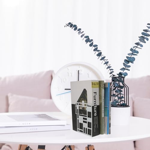 Sosoport Minimalist White Metal Bookends Sturdy Iron Book Holders Study Desk Organizer Decorative Vintage Style Book Stands Shelf for Home Office