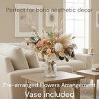 Luxury Floral Arrangement with Vase - Pampas Grass & Artificial Flowers for Kitchen Island, High End Centerpiece Decor, Coffee Table & Dining Table, Farmhouse Boho Home Decor with Dried Flowers - size: high end bouquet in vase